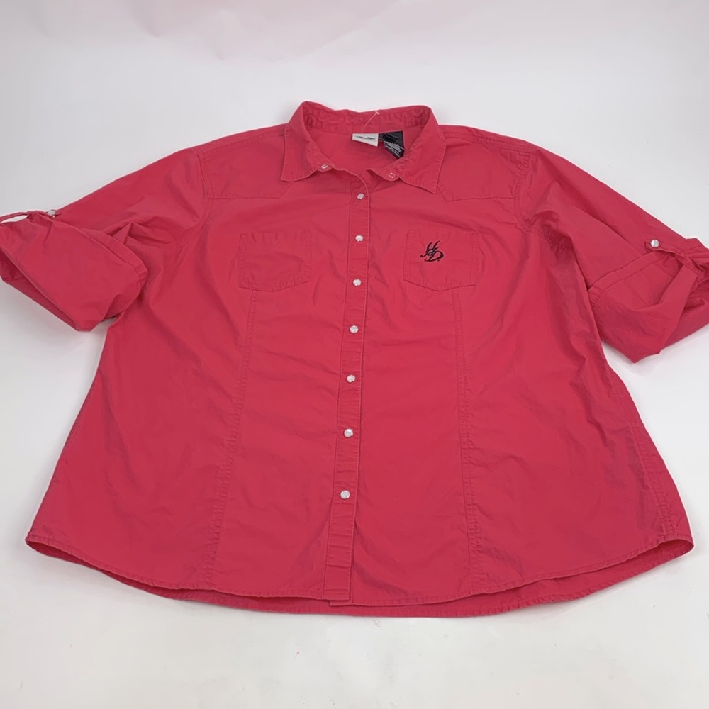 Harley Davidson Pearl button down Shirt top Hot pink Size 2X Rolled sleeve HD